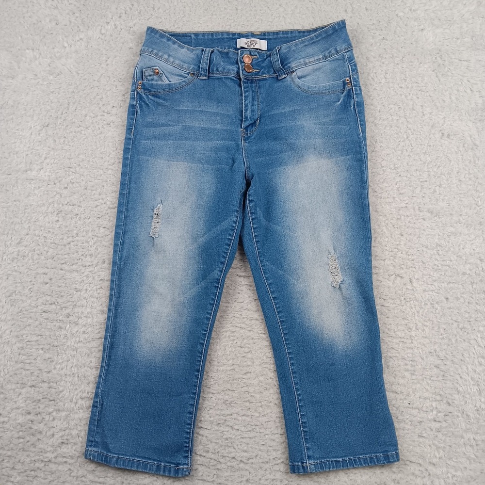 YMI Wanna Betta Butt Crop Jeans Womens 13/31 Blue Distressed High Rise C107556